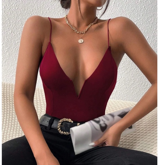 Plunging Neck Fitted Bodycon Cami Bodysuit - Picture 2 of 7